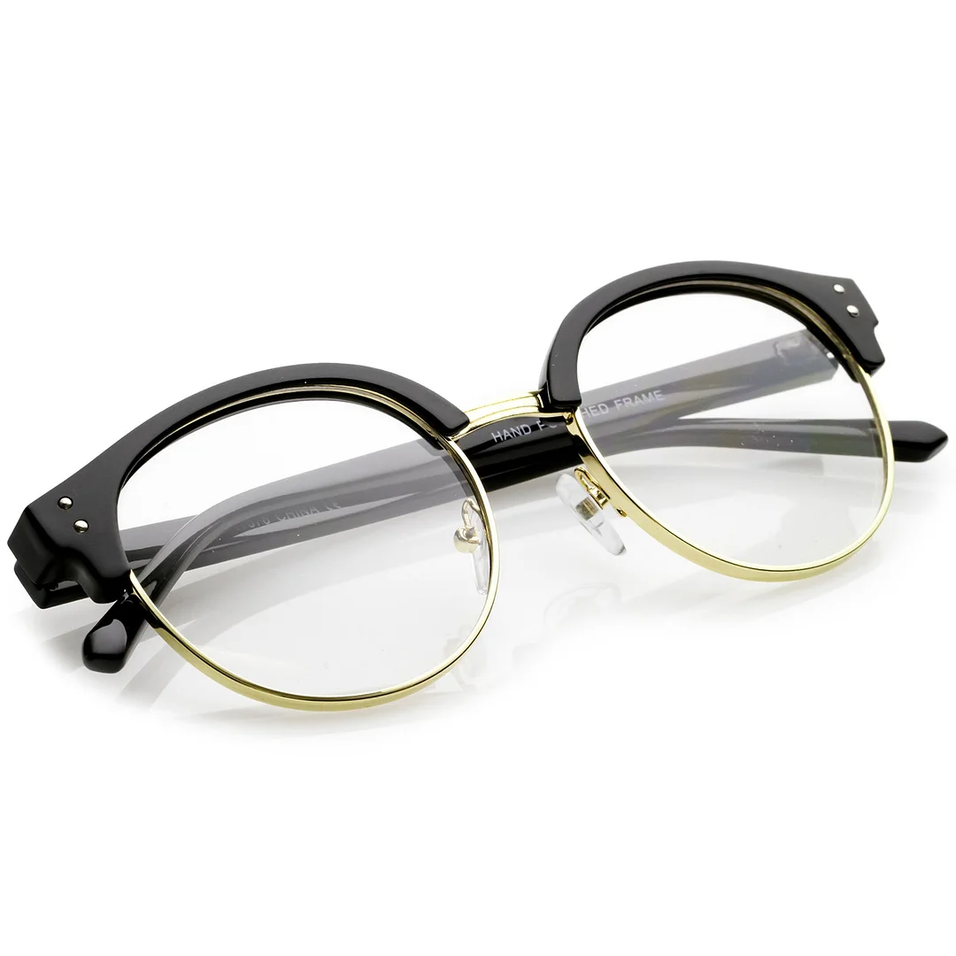 Classic Horn Rimmed Round Clear Lens Half Frame Eyeglasses 50mm
