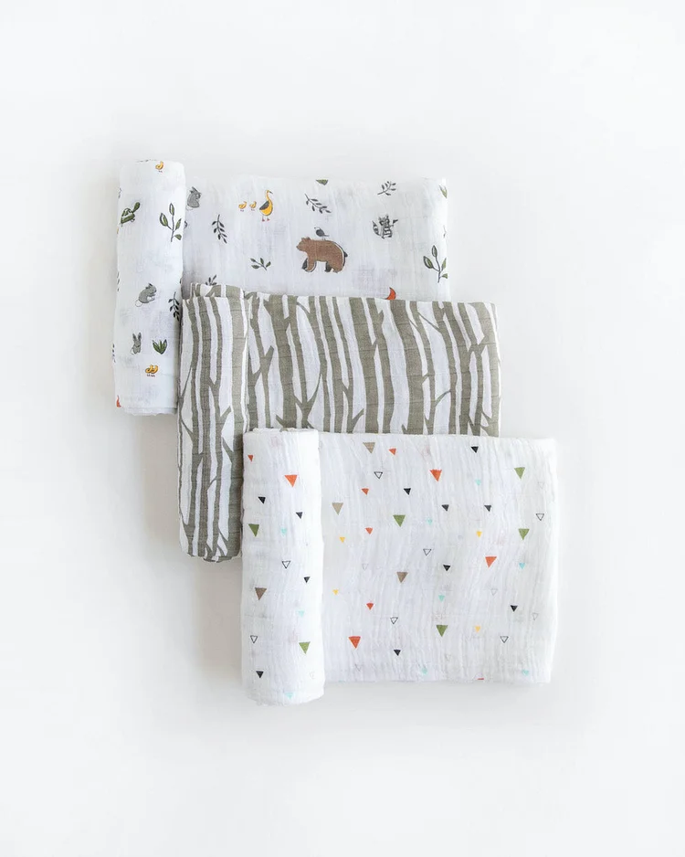 Cotton Muslin Swaddle Blanket 3 Pack - Forest Friends