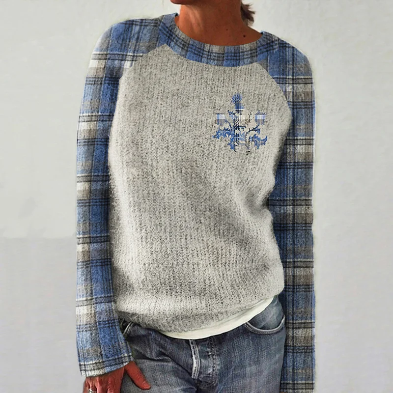 Scotland Thistle Plaid Cozy Knit Sweater