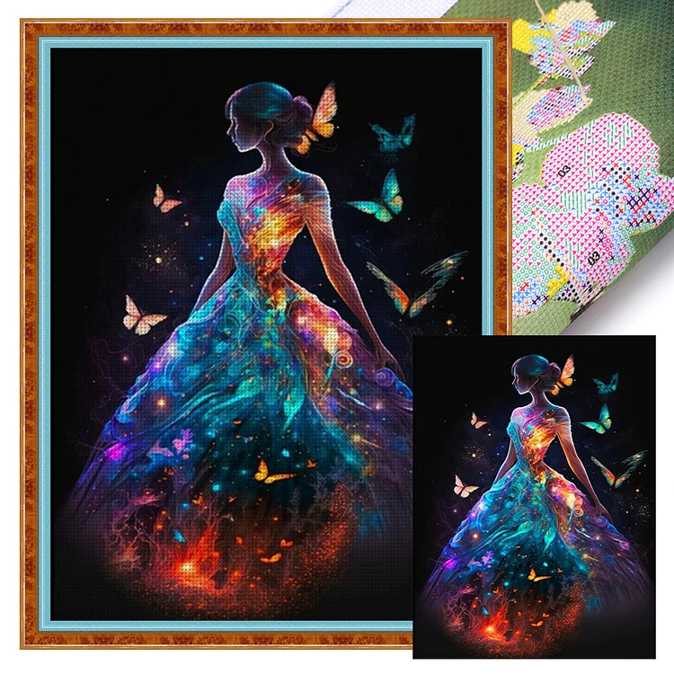 Glowing Butterfly Girl 18CT Stamped Cross Stitch 35*45CM