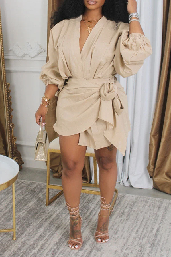 Solid Color Urban Lace-Up Irregular Mini Dress