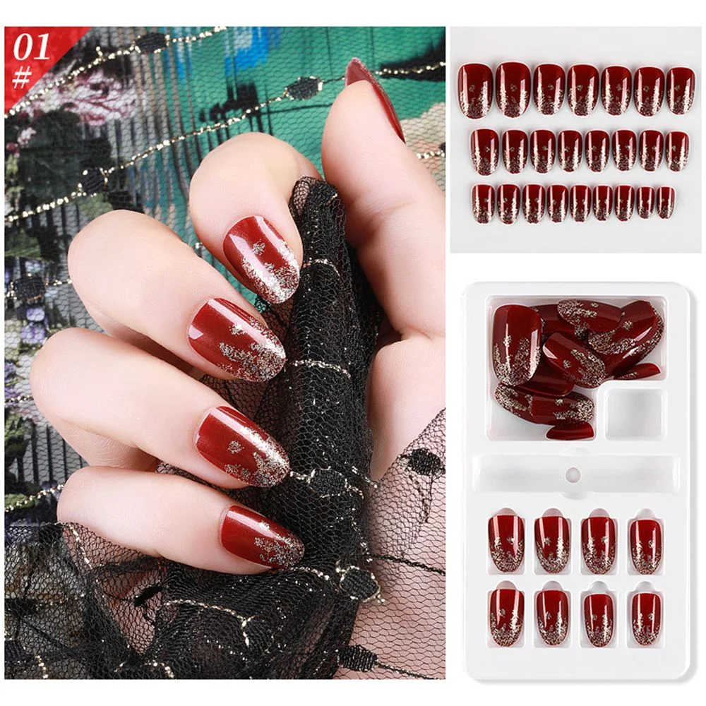 30/24PCS Ballerina Press on Fake Nails With Glue Reusable Acrylic Fake Nails French Full Cover False Nail DIY Nails Art Tips Set-Nail Inspo