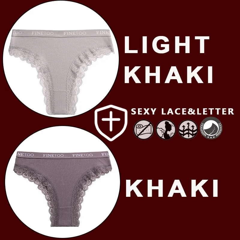 FINETOO 2PCS/Set Women's Cotton Panties Girls Letter Thongs Brazilian Pantys Sexy Lace Underwear For Woman Lingerie Bikini Panty