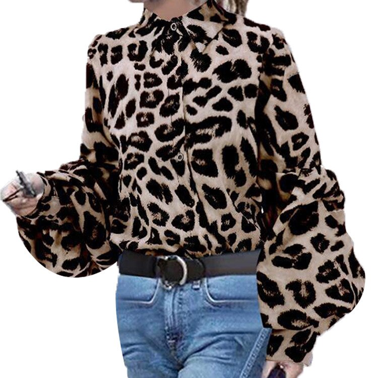 Women's Spring And Autumn Loose And Thin Shirt Leopard Print Long Sleeve Office Work Blouse Shirts