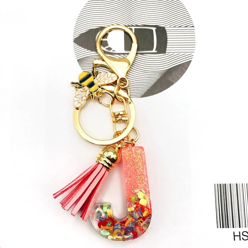 Retro Classic Style Letter Bee Resin Women’s Bag Pendant Keychain