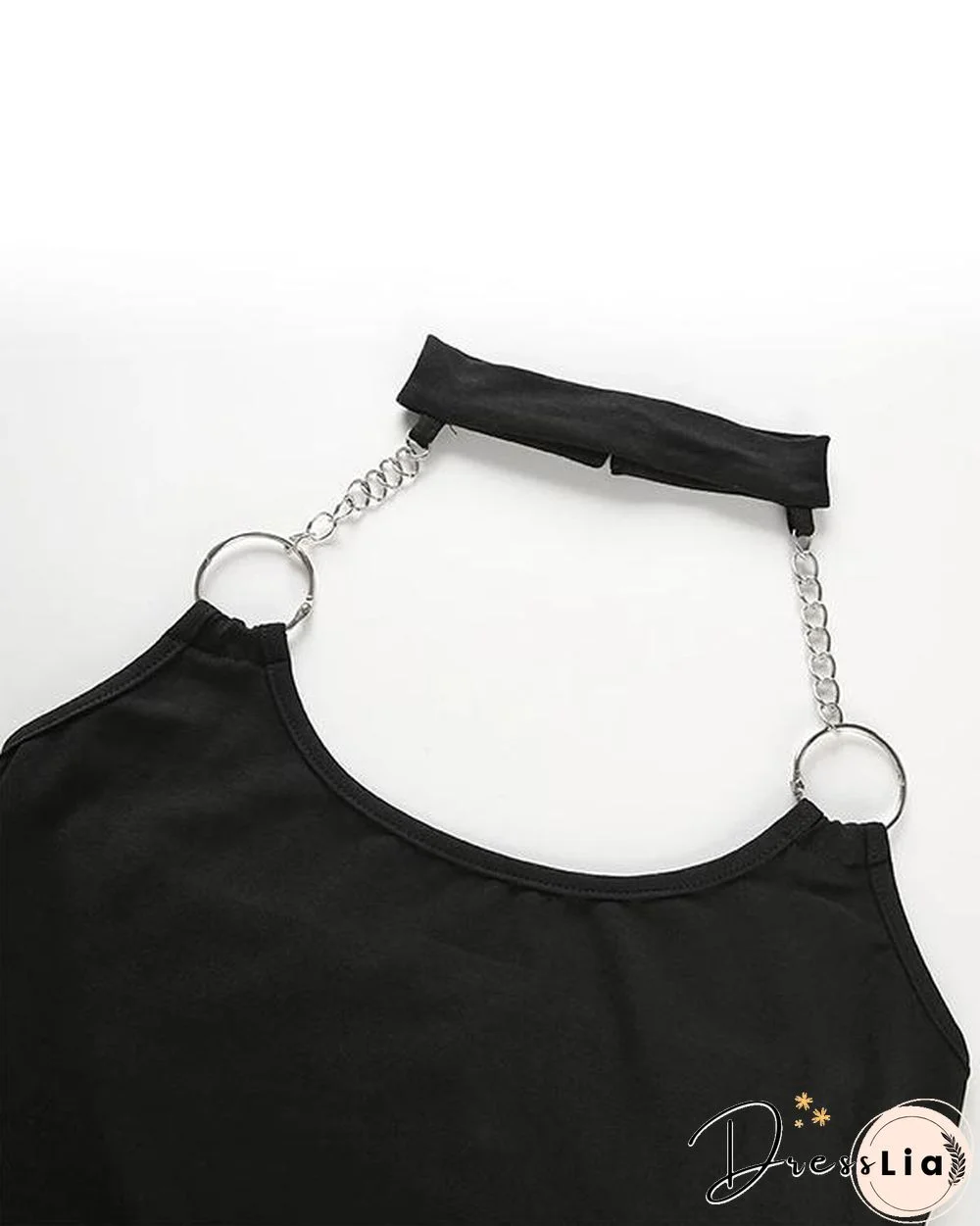 Chain Hanging Backless Black Bodysuit