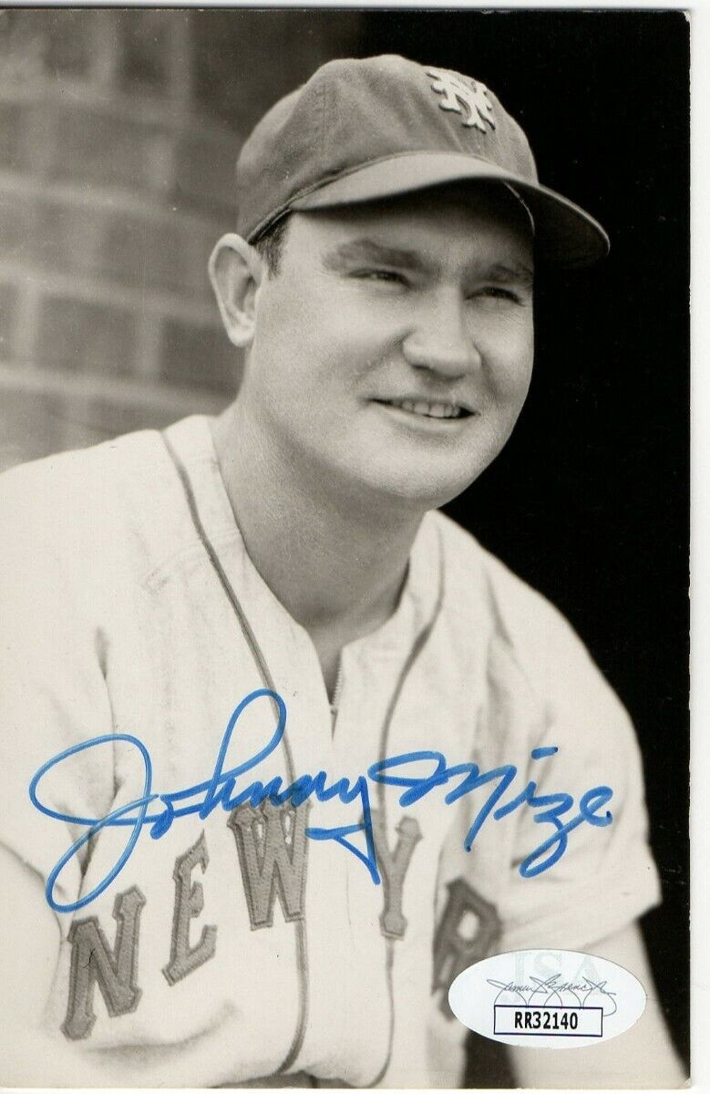 Johnny Mize Signed Autographed Postcard Photo Poster painting New York Giants JSA RR32140