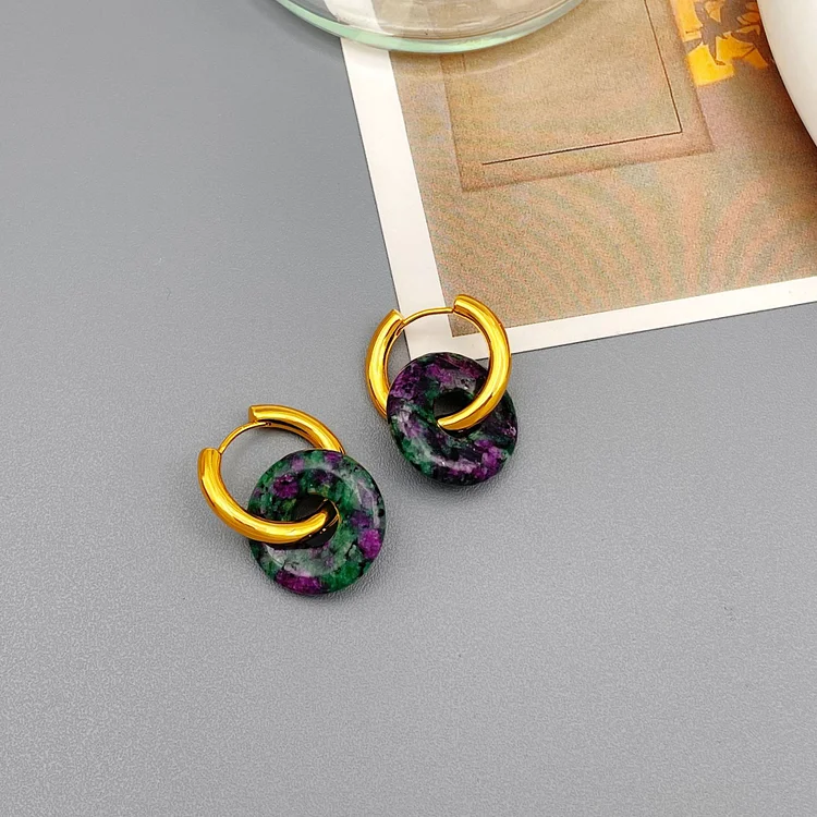 Natural Stone Safety Buckle Personalized Earrings