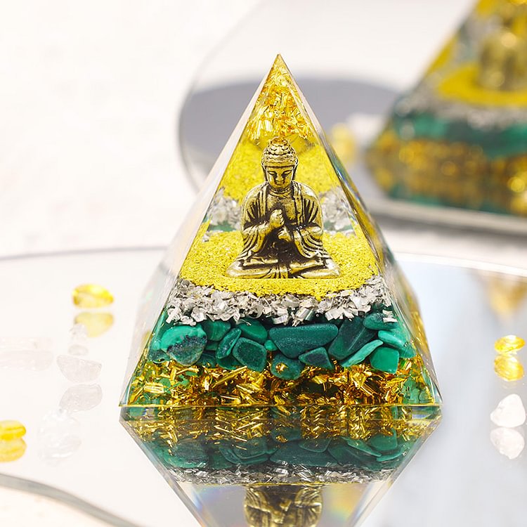 Malachite With Buddha Protection Orgone Pyramid