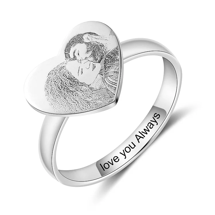 Personalized Photo Ring Women's Heart Shape Ring Sterling Silver Gift for Her