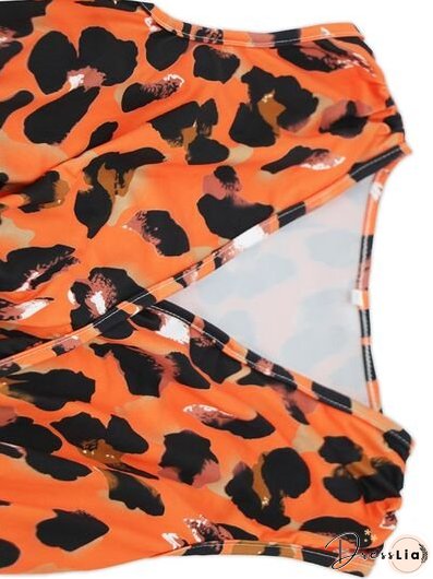 Tied Printed Surplice Tiered Tank Dress