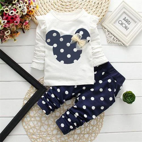 Cute Girls Set Mouse Bow Top T Shirt Leggings Pant Clothes