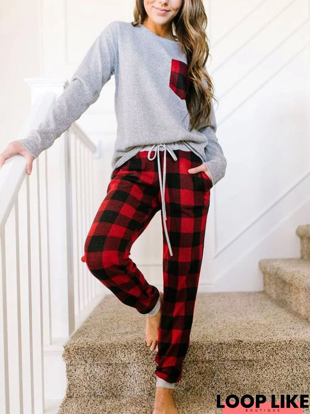 Women's Cotton-Blend Long Sleeve 2 Piece Sweatshirt & Sweatpants Home Suit