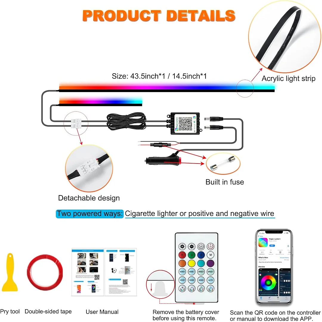 Automotive interior LED light strips