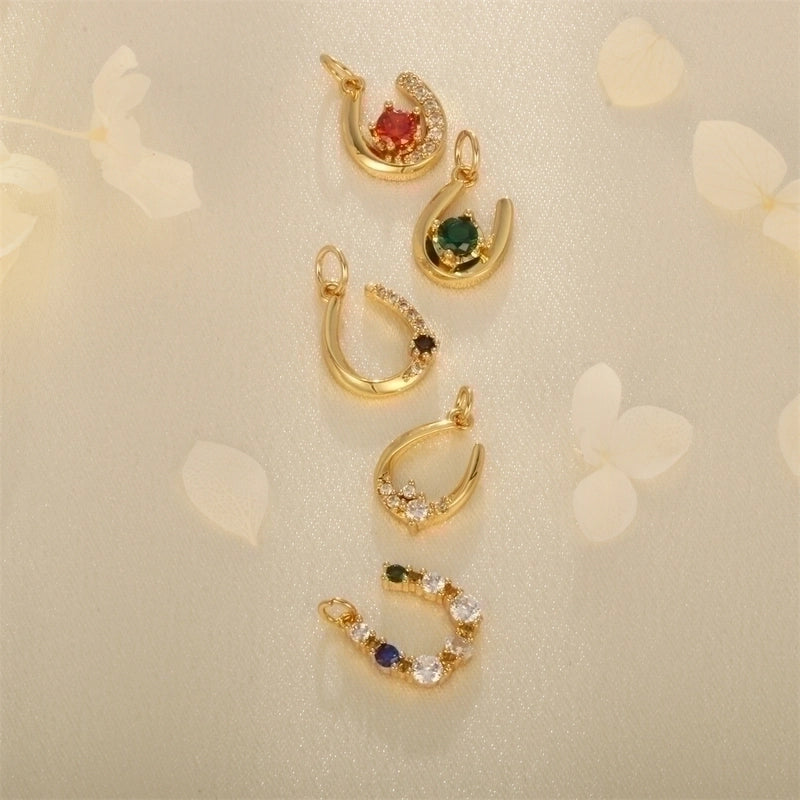 Minimalist U Shape Copper Plating Inlay Zircon 18k Gold Plated Charms