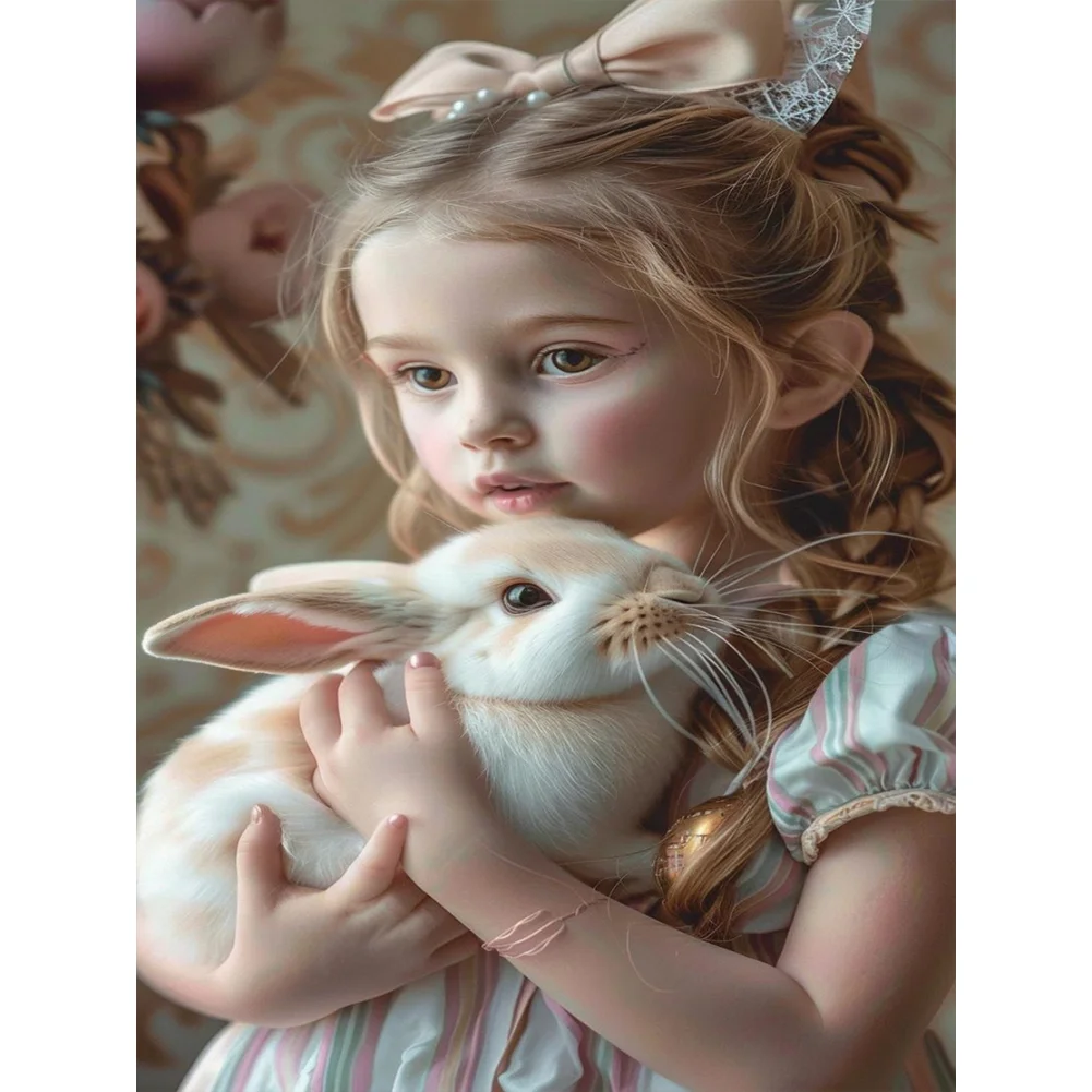 Full Round Diamond Painting - Girl with Rabbit(Canvas|30*40cm)