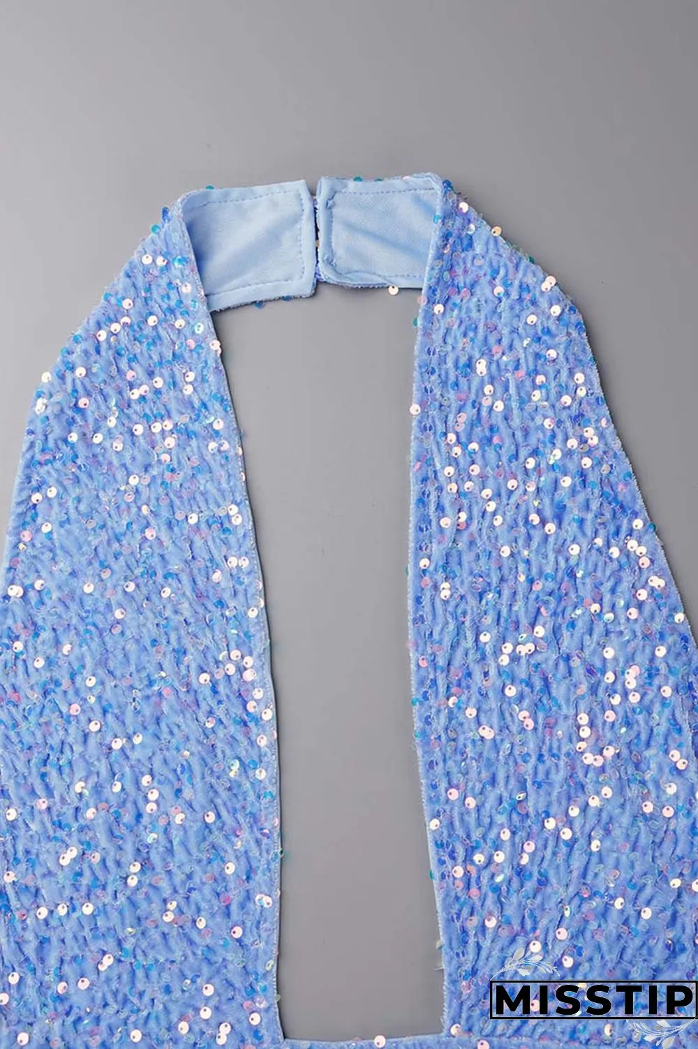 Blue Sexy Patchwork Sequins Backless Halter Sleeveless Dress Dresses