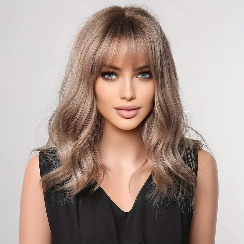 Medium Long Curly Synthetic Wig With Air Bangs Beginners Friendly details 0