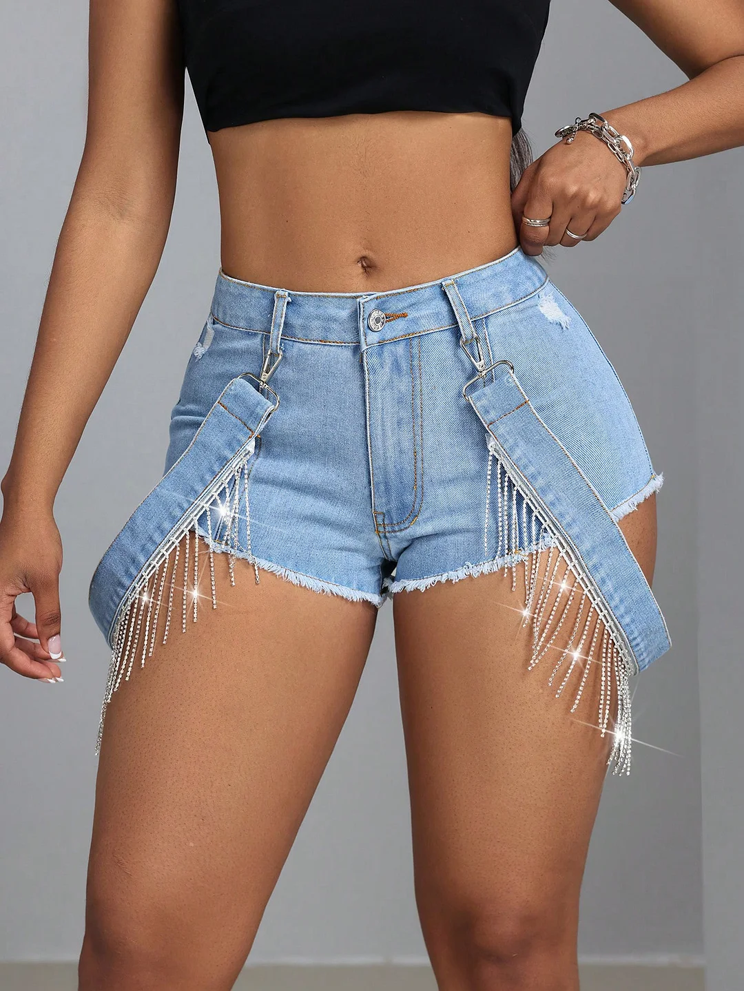 Women's Thin Tassel Lace-up Sexy Jeans Ultra Shorts