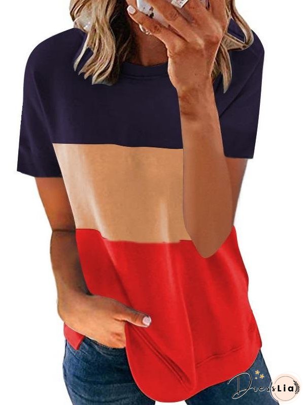 Contrast Color Crewneck T-shirt for Women