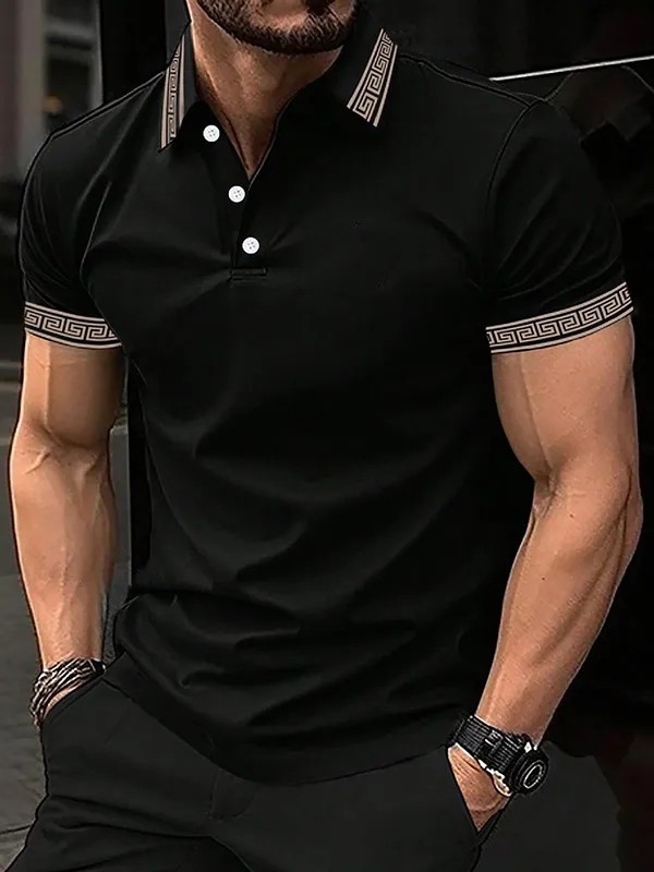 Men's Vintage Ethnic Cut Short Sleeve Polo Shirt PLUSCLOTHESMAN