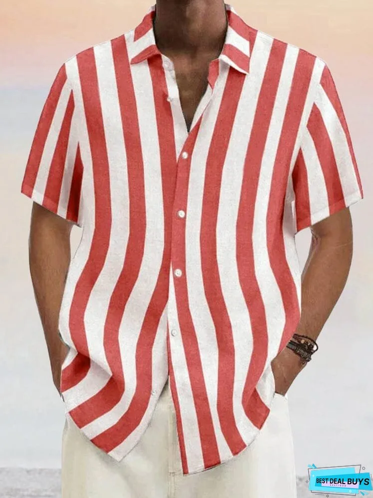 Classic Casual Cotton Linen Stripe Shirt
