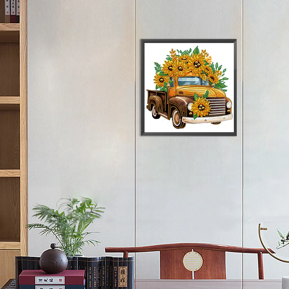 Diamond Painting - Partial Special Shaped Drill - Sunflower Classic Car(Canvas|30*30cm)