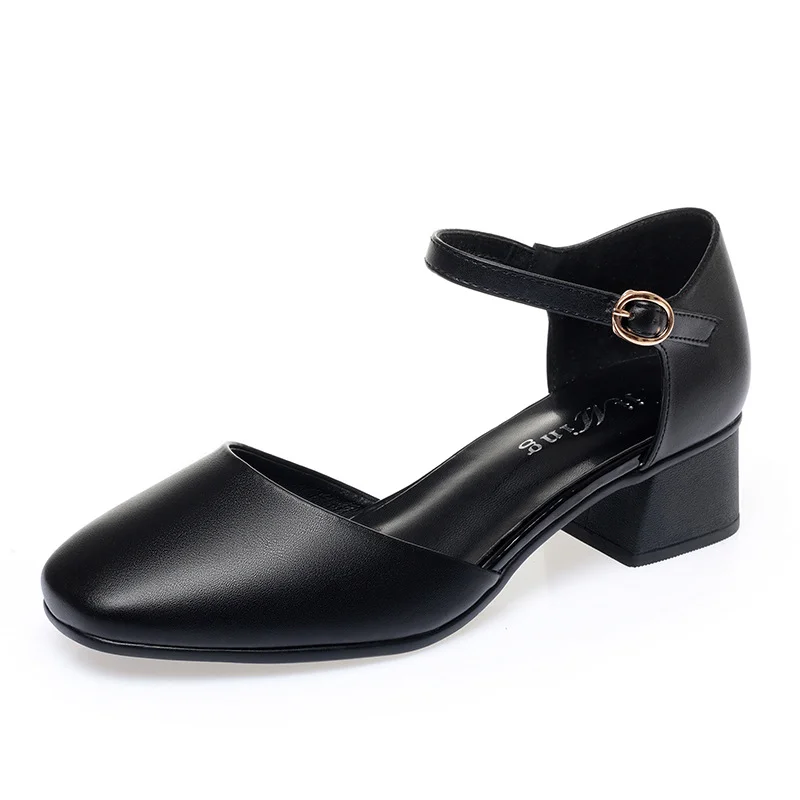 Breakj Breakj Square Head Spring And Autumn Shoes Mary Jane Hollow Single Shoes Thick Heel Buckle Low Heel Sexy Bag And Head Sandals Woman