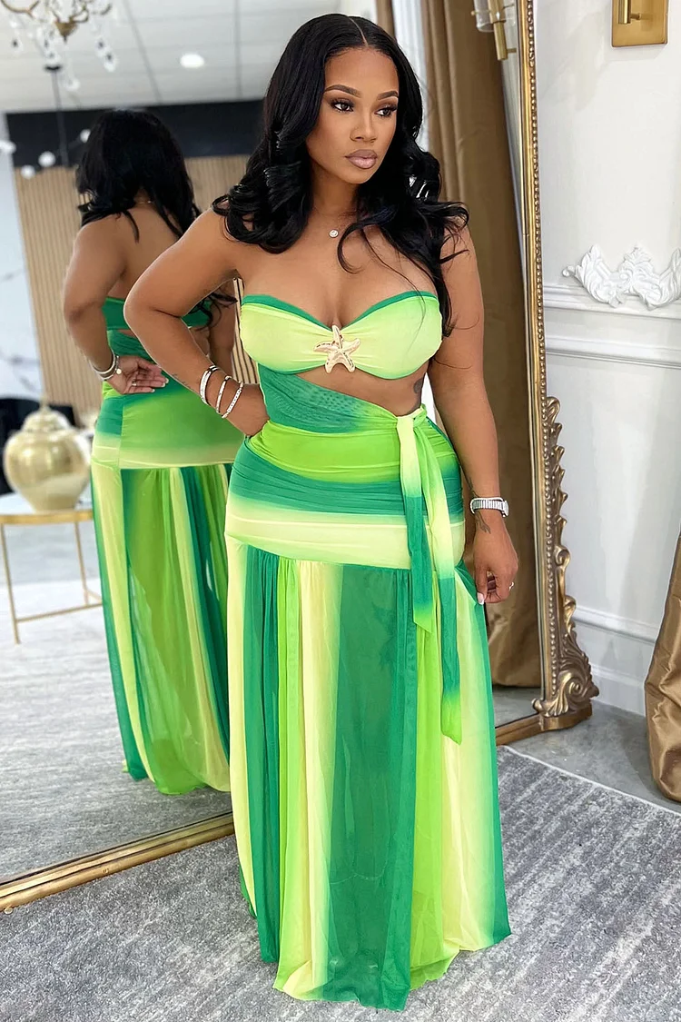 Strapless Drop Waist Cutout Ombre Vacation Maxi Dresses-Orange [Pre Order]