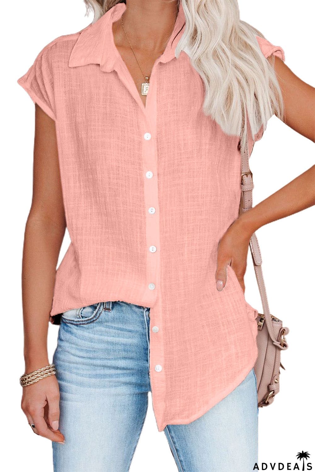 Turn-down Collar Button Front Tank