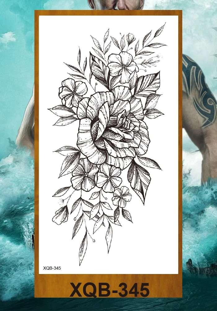 Temporary Tattoo Stickers Women Girl Arm Buttocks Chest Art Fake Tatoo Flowers Chain Body Makeup Waterproof Lily Chrysanthemum