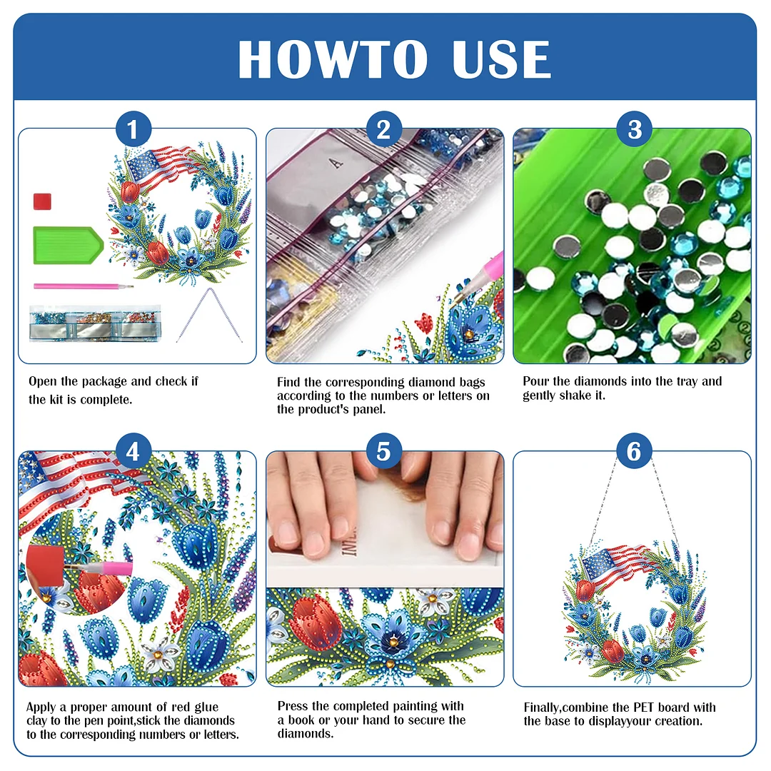 DIY Independence Day Wreath 5D Diamond Painting Dots Pendant for Window Wall