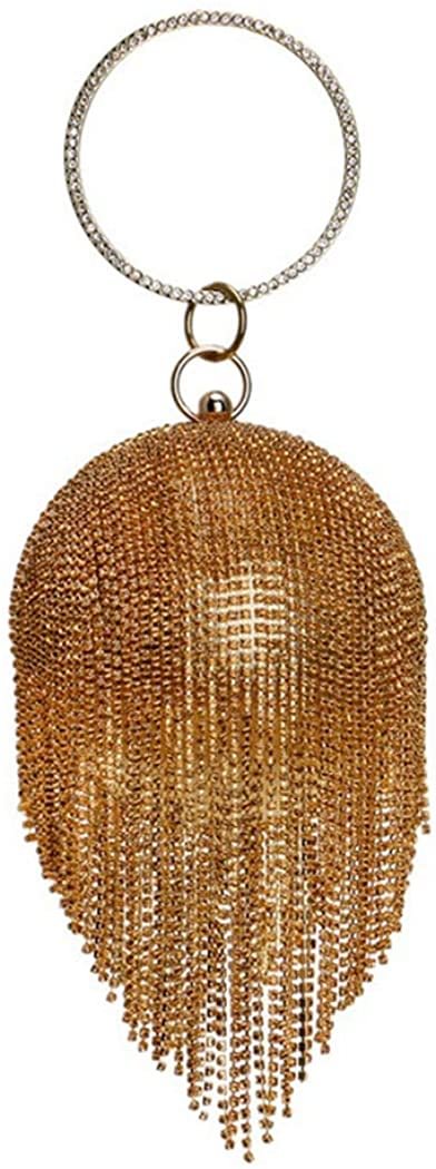 Women Round Ball Crystal Evening Clutch Purse Tassel Wedding Party Hand Bags