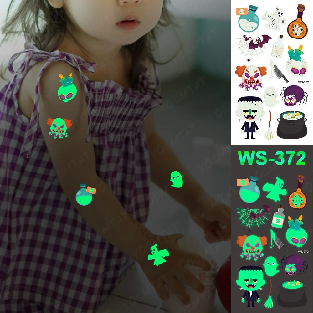 Sdrawing Temporary Luminous Tattoo Sticker Waterproof Pumpkin Skull Tatoo Arm Glowing Tattoos On Child Halloween Party Decor