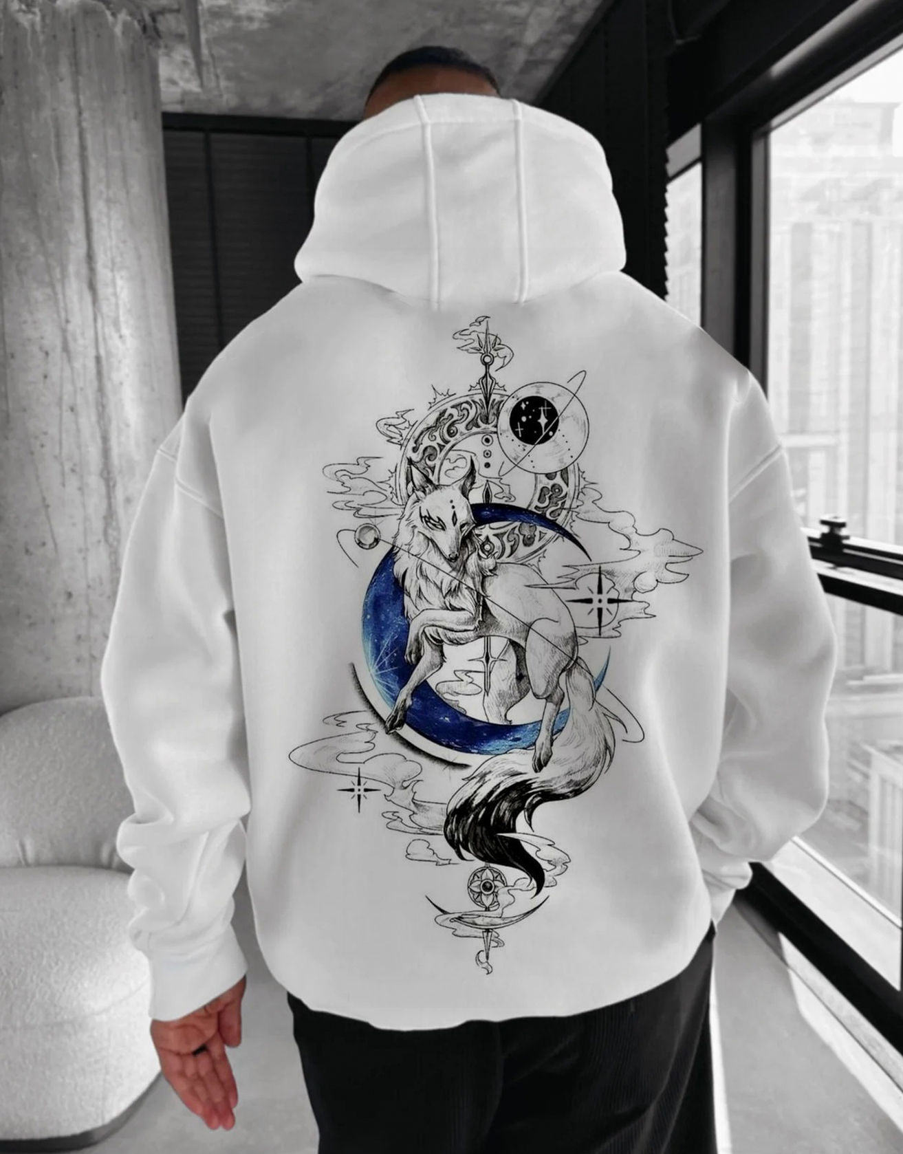 Moon Fox Print Oversize Hoodie / TECHWEAR CLUB / Techwear