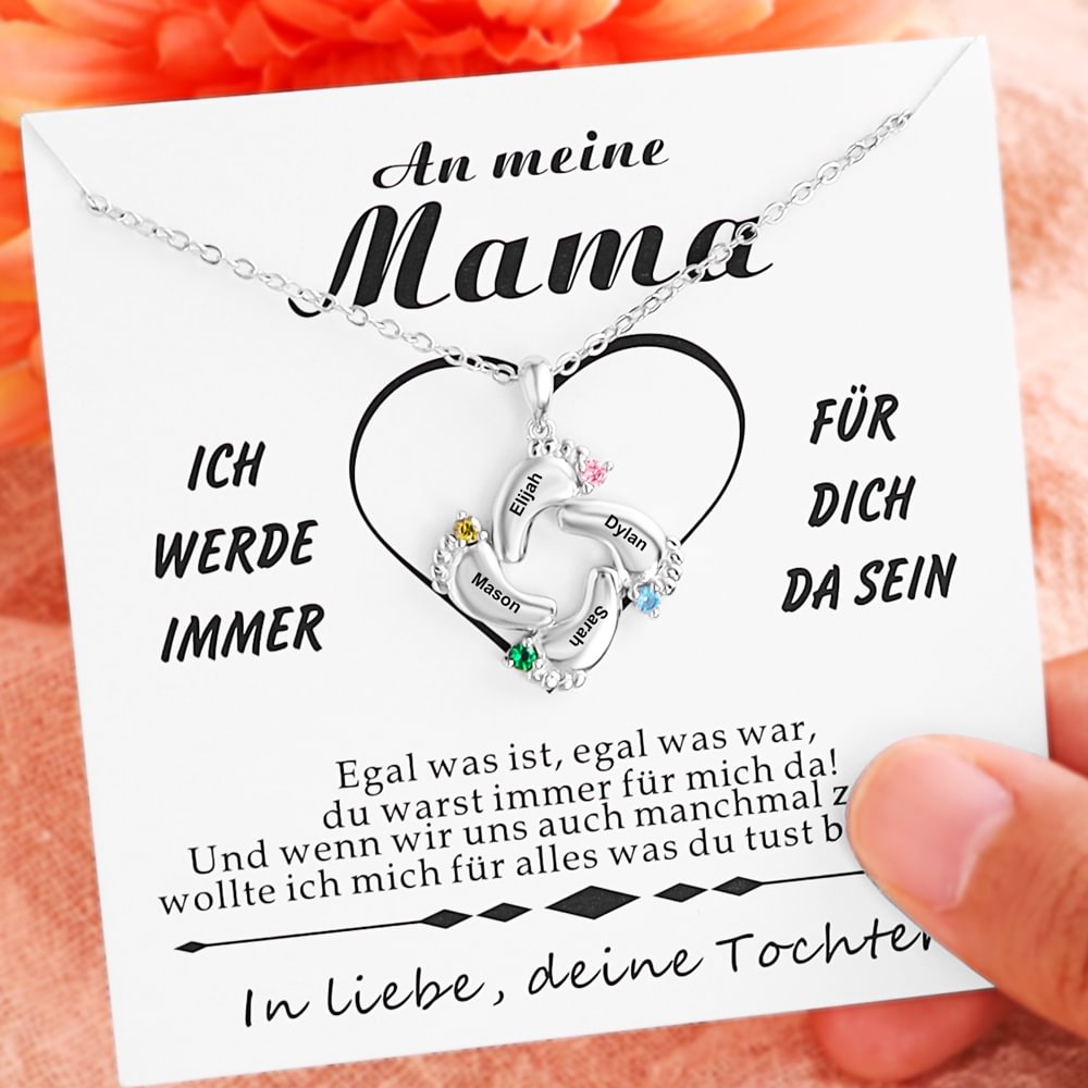Personalisierte Baby Füße 4 Geburtssteine Halskette n4-b4 Kettenmachen