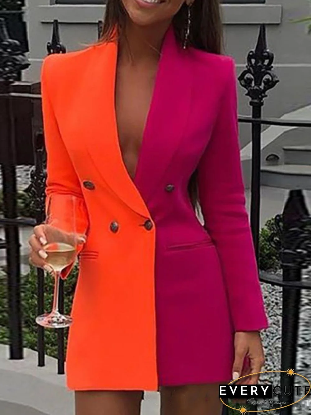 Women Fashion Color Patchwork Blazer