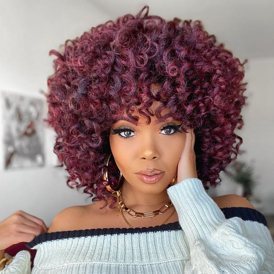 Zaesvini Hair®|Short Curly  with Bangs Bob Wig Zaesvini