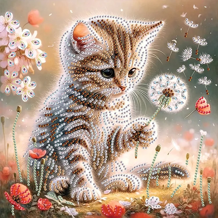 Dandelion Cat 30*30cm (Canvas) Special Shaped Drill Diamond Painting gbfke
