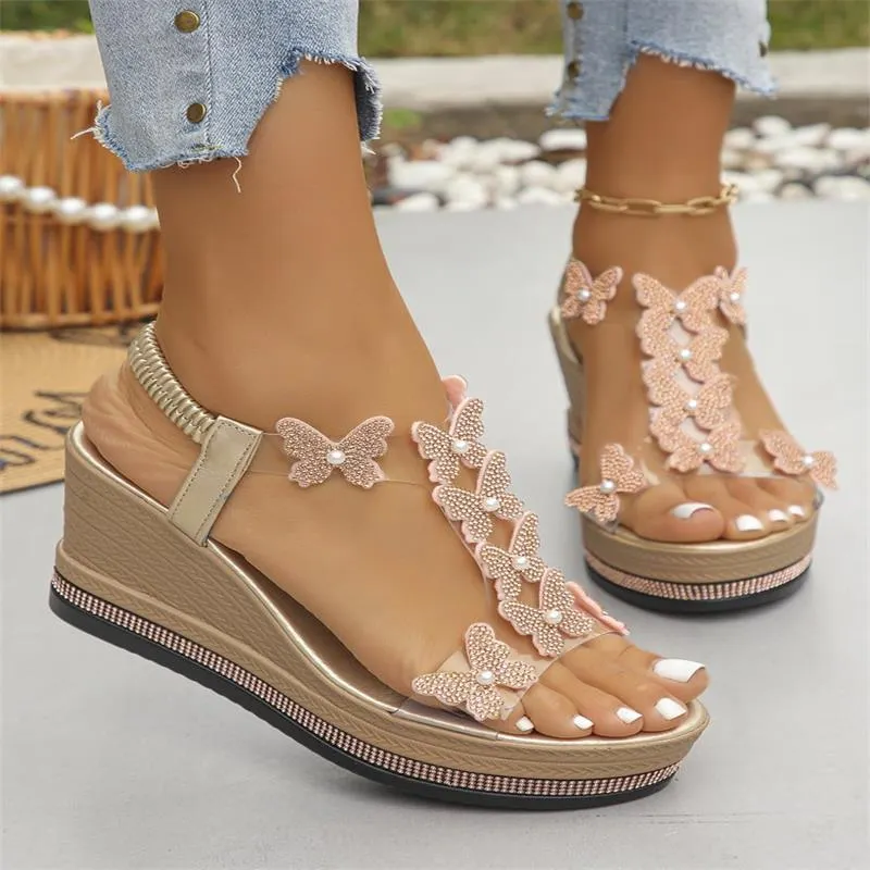 Breakj Breakj Summer New Large-Size Women's Sloping Sandals Bow Set Pine Cake Water Drill Bottom Fish Mouth Sandals