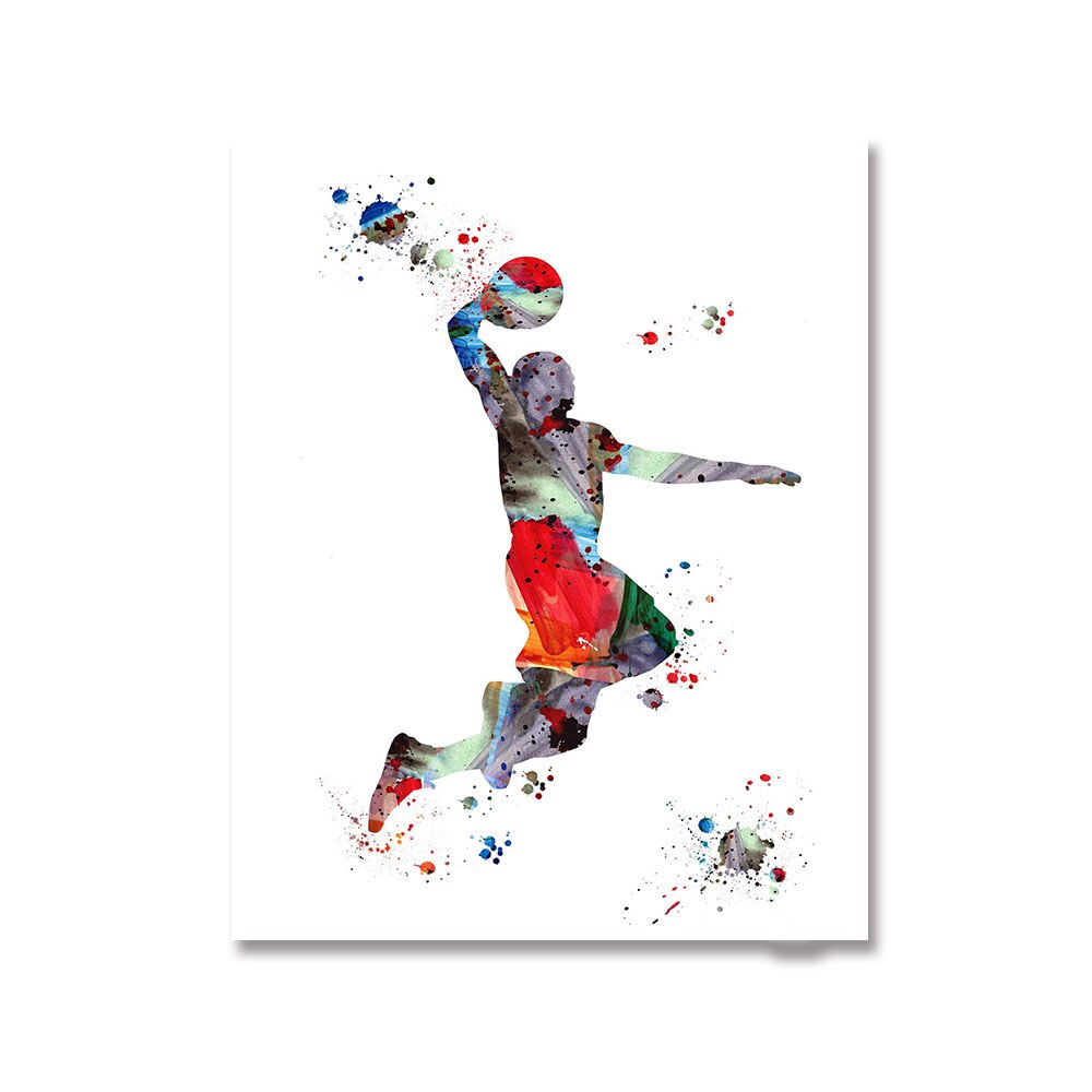 Basketball Player Watercolor Print Sport Canvas Painting Poster Home Decor Wall Art Picture for Living Room Bedroom Frameless