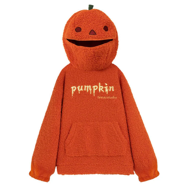 Halloween Solid Color Pumpkin Velvet Pullover Hoodie
