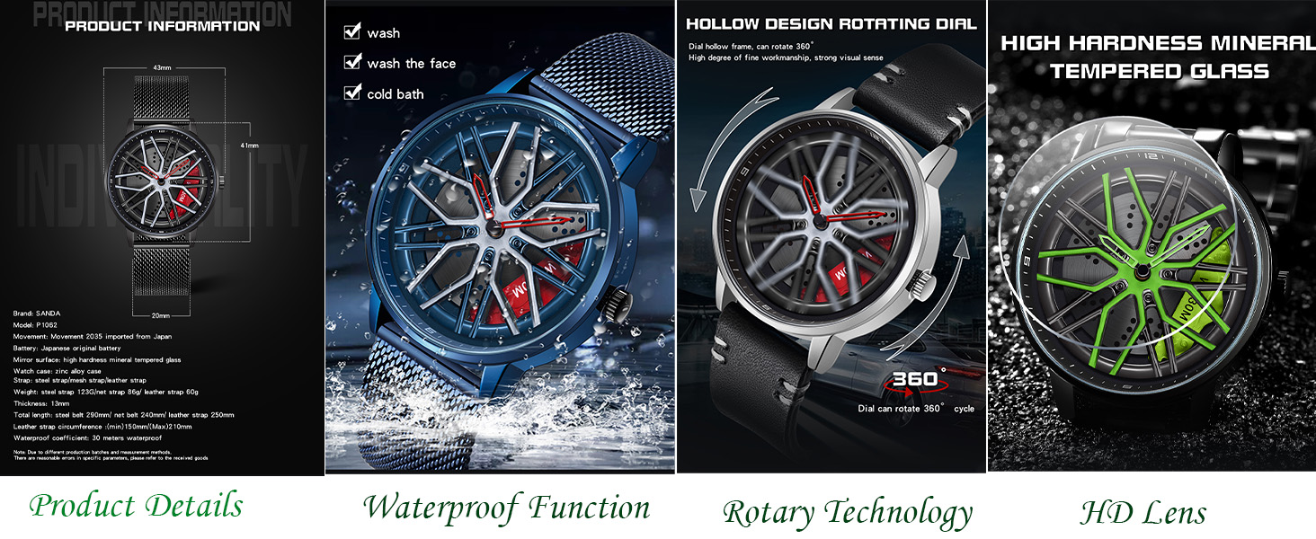  Men's Car Watch Creative Hollow Design Quartz Analog Suitable for Men and Car Enthusiasts
