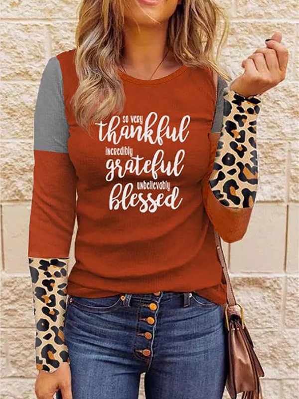 Thankful Blessed Leopard Color Block Blouse