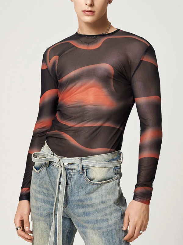 Aonga - Mens Sheer Mesh Swirl Print Skinny T-Shirt aonga