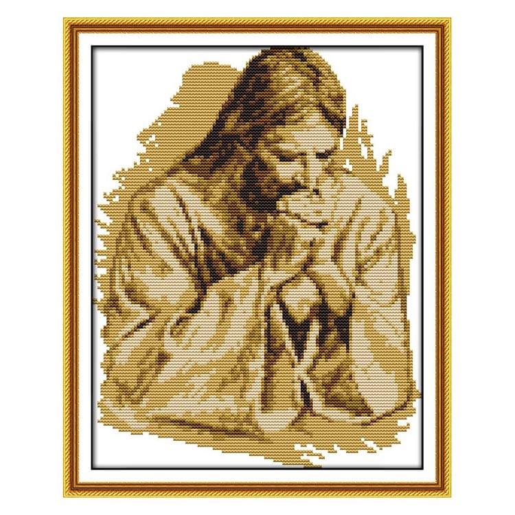Joy Sunday - Jesus Pray - 14CT 2 Strands Threads Printed Cross Stitch Kit - 32x27cm(Canvas)