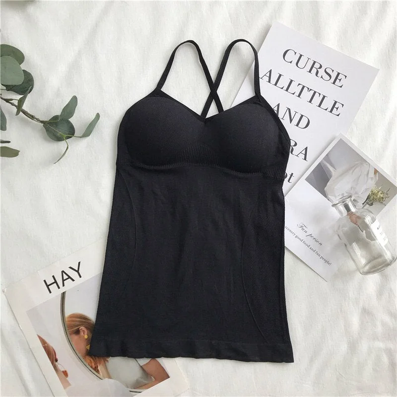 Christmas Gift Crop Top  Women Built In Bra Padded Tank Top Female Breathable Fitness Camisole Tops Solid Slim Summer 2023 Vest Singlet