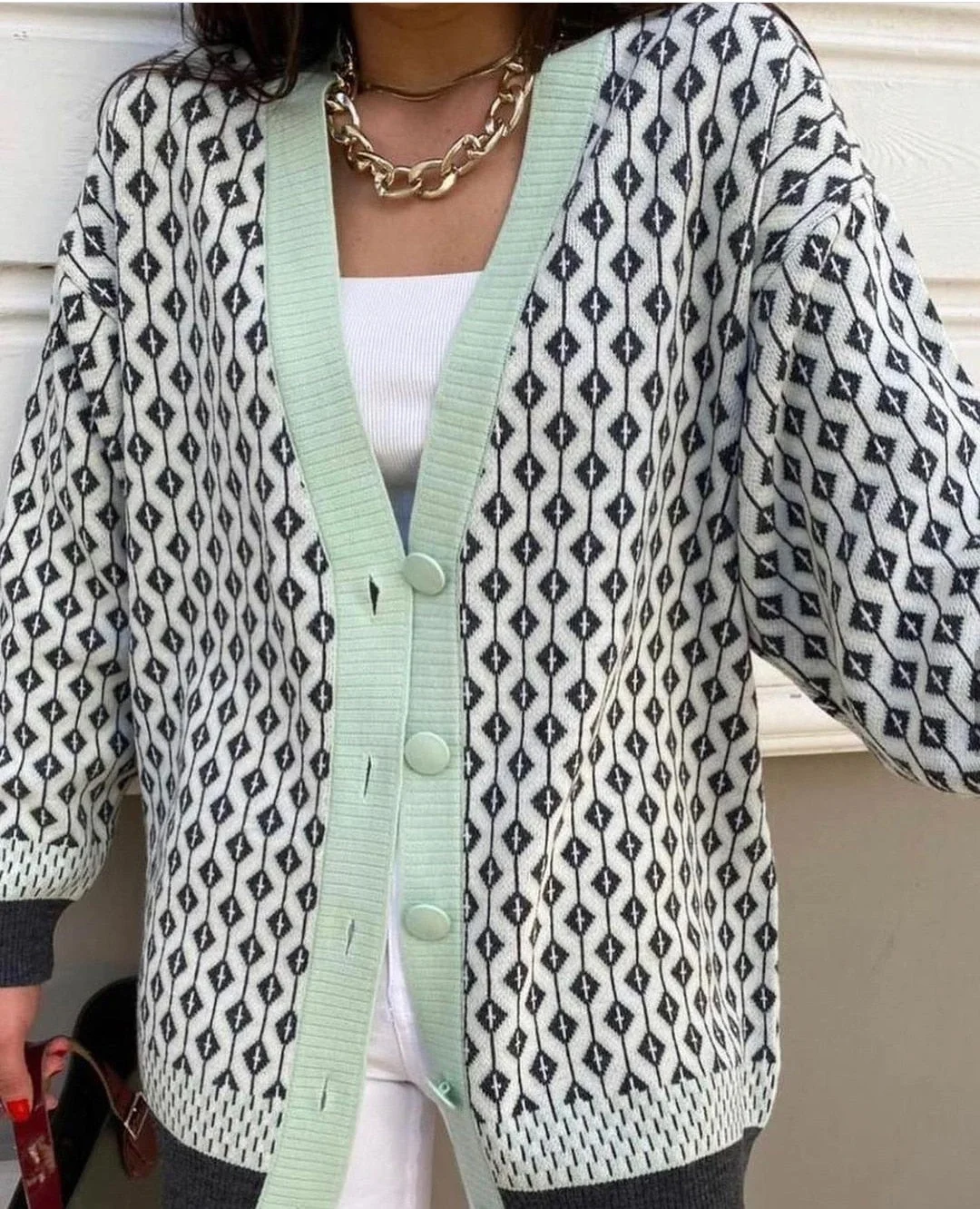 Billlnai 2023 Graduation party  Vintage Cardigan Women Knitted Geometric Pattern Oversized Sweater Coat Casual V-neck Single-breasted Long Female Cardigans