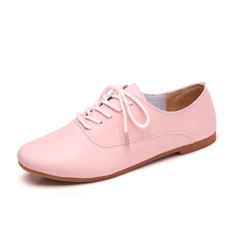 2020 Autumn women oxford shoes ballerina flats shoes women genuine leather shoes moccasins lace up loafers white shoes