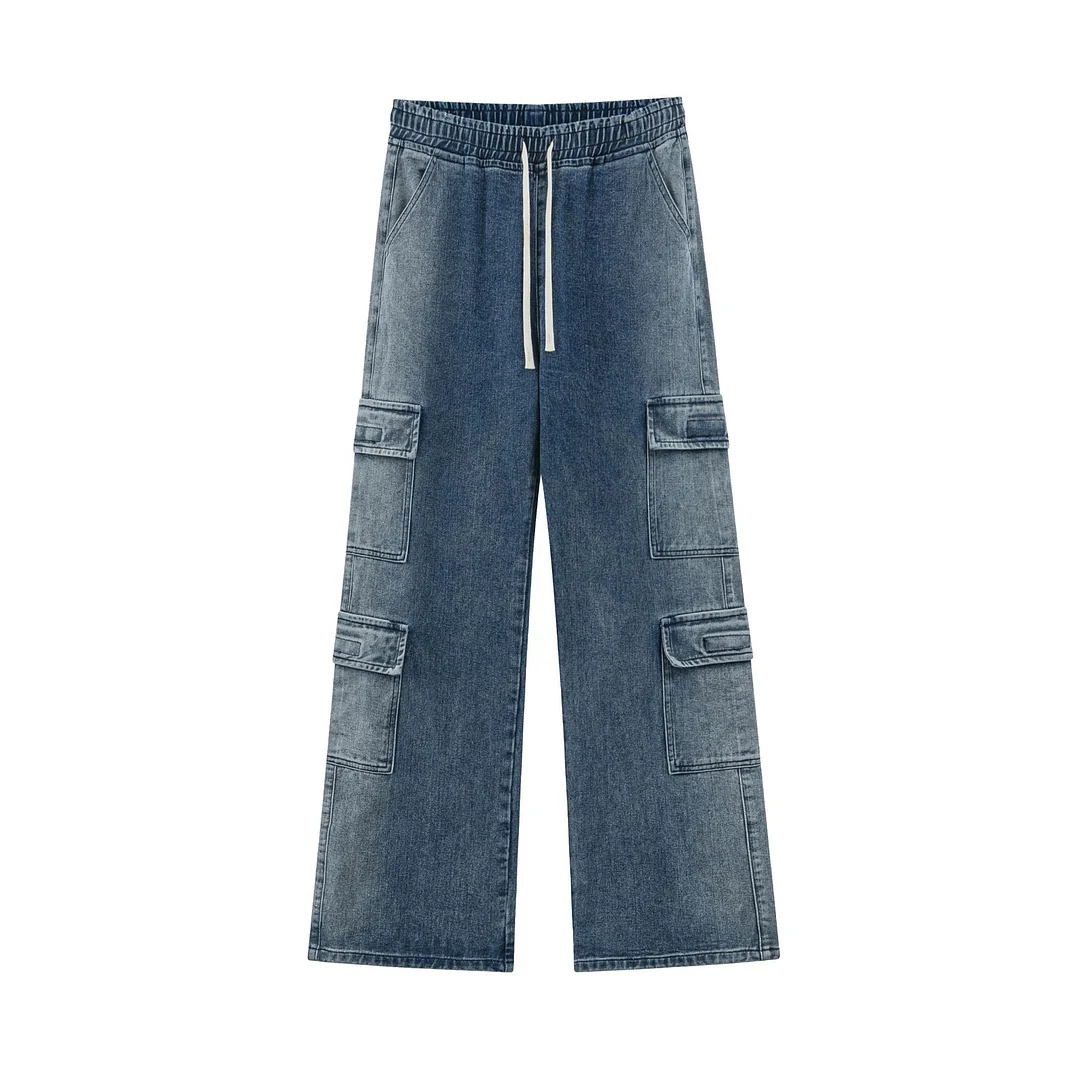 Women's Loose Work Suit Wide Leg Denim Jeans Pants